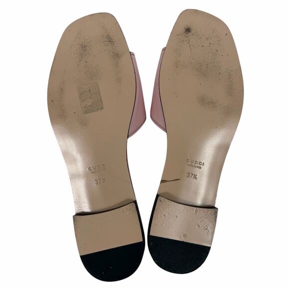 Gucci Interlocking G Cutout Leather Slide Flat Sandal Pink Size 37.5 - Picture 8 of 11